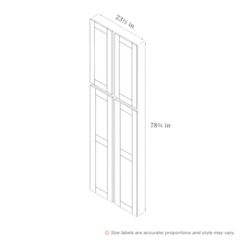 Driftwood Tall End Panel traditional shaker, 23.5″ wide, 78.75″ high, 0.75″ deep, shown in a technical line drawing with dimensions. Part of the Seaport line from the Kitchen & Cabinet Store.