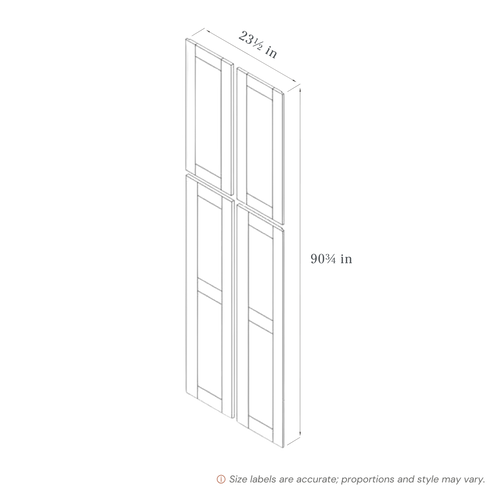 Driftwood Tall End Panel traditional shaker, 23.5″ wide, 90.75″ high, 0.75″ deep, shown in a technical line drawing with dimensions. Part of the Seaport line from the Kitchen & Cabinet Store.