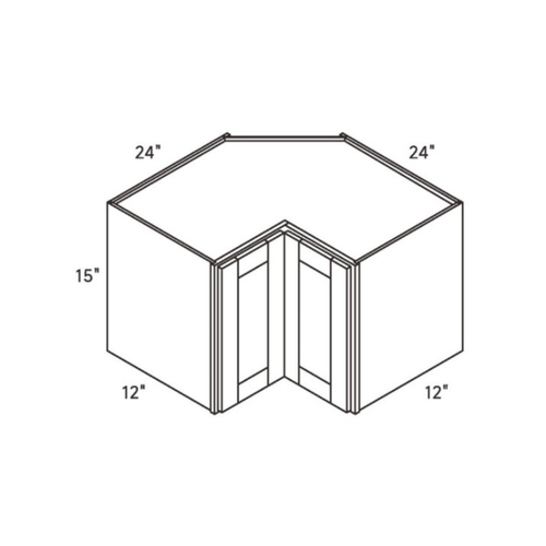 Seaport Driftwood Pie-Cut Corner Wall Cabinet with Glass Door - 24w 15h 24d line drawing dimensions
