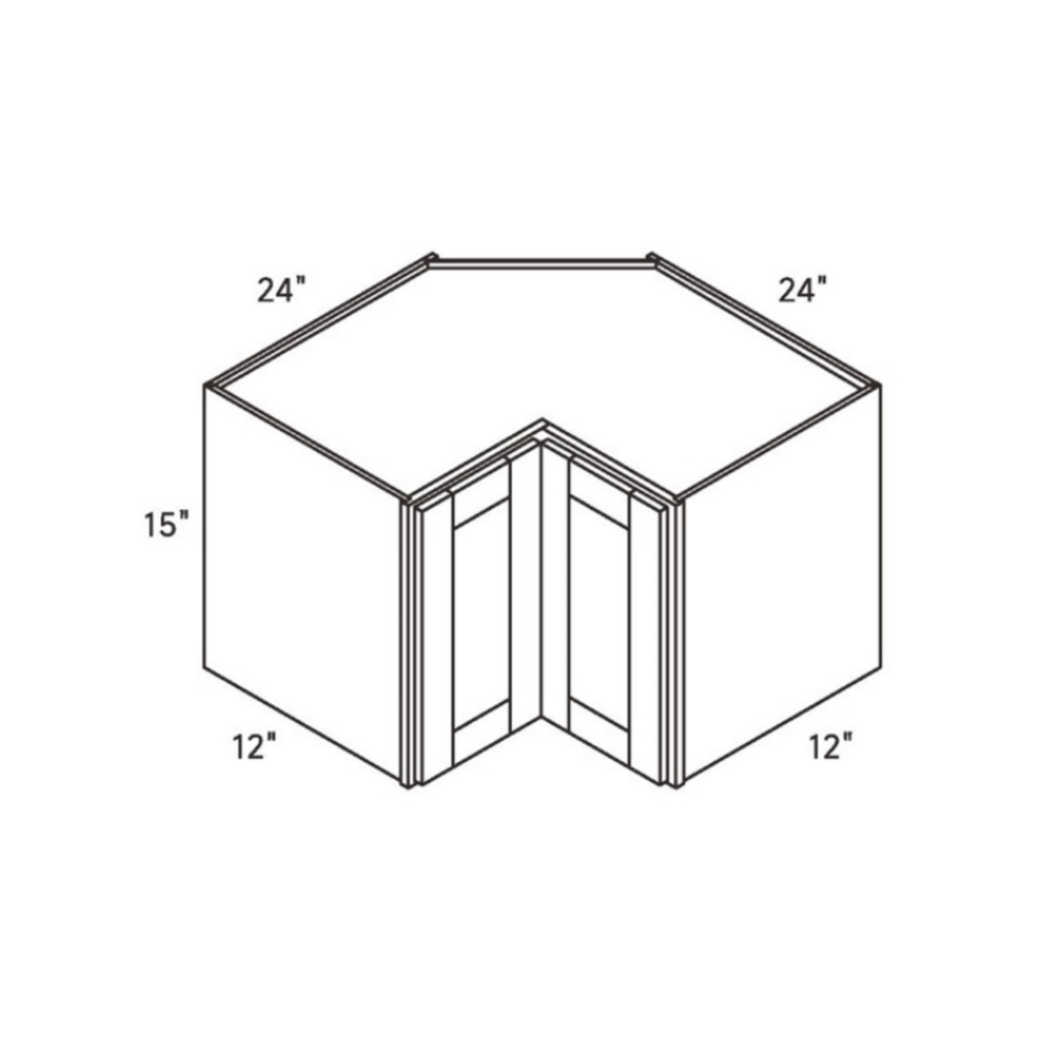 Belmont Blue Pie-Cut Corner Wall Cabinet with Glass Door - 24w 15h 24d line drawing dimensions