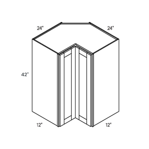 Driftwood traditional shaker pie, 24″ wide, 42″ high, 24″ deep, shown in a technical line drawing with dimensions. Part of the Seaport line from the Kitchen & Cabinet Store.