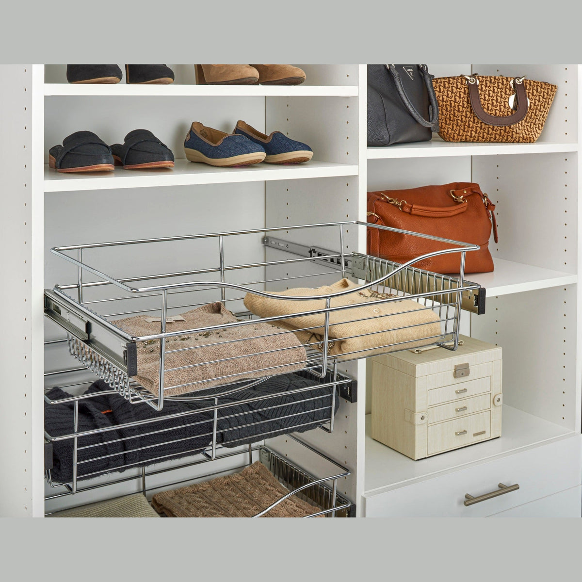 REV-A-SHELF CB-1816-MPK Series Chrome 18" Wire Pullout Basket for 16" Deep Closet (3-pack)