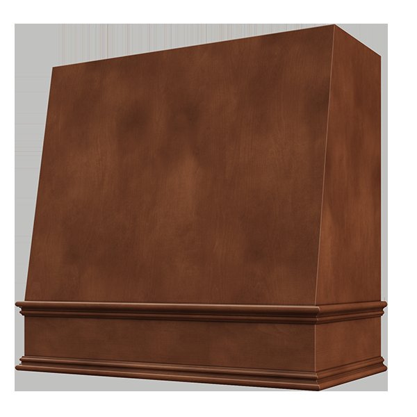 Kitchen and Cabinet Store Angled wood range hood in Chocolate Stain