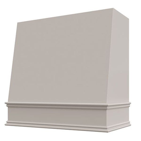Kitchen and Cabinet Store Angled wood range hood in Light Gray