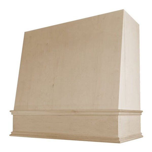 Kitchen and Cabinet Store Angled wood range hood in Raw