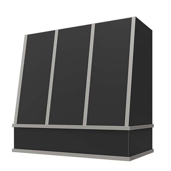 Kitchen and Cabinet Store Angled With Steel Strapping wood range hood in Black