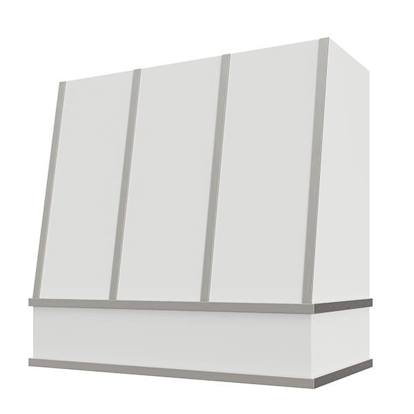Kitchen and Cabinet Store Angled With Steel Strapping wood range hood in Primed (paint ready)