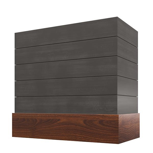 Kitchen and Cabinet Store Box With Shiplap And Walnut Band wood range hood in Stained Gray