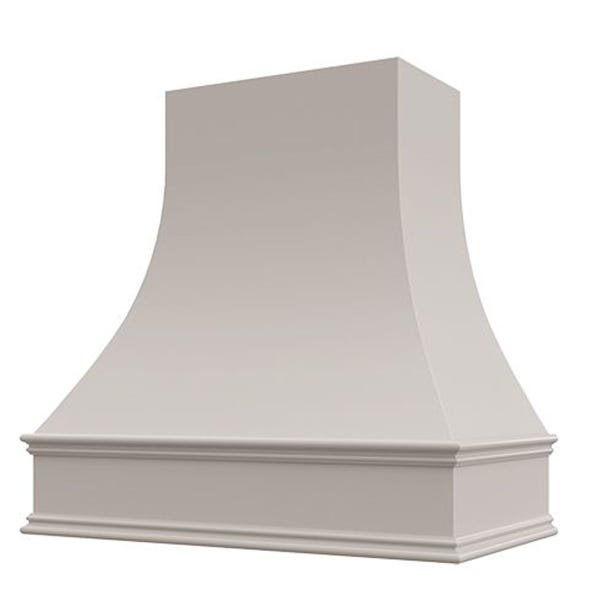 Kitchen and Cabinet Store Curved wood range hood in Light Gray