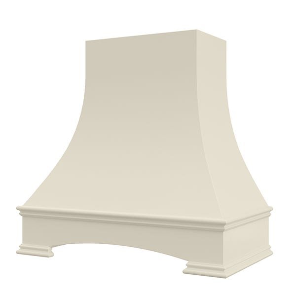 Kitchen and Cabinet Store Curved With Arched Apron wood range hood in Antique White