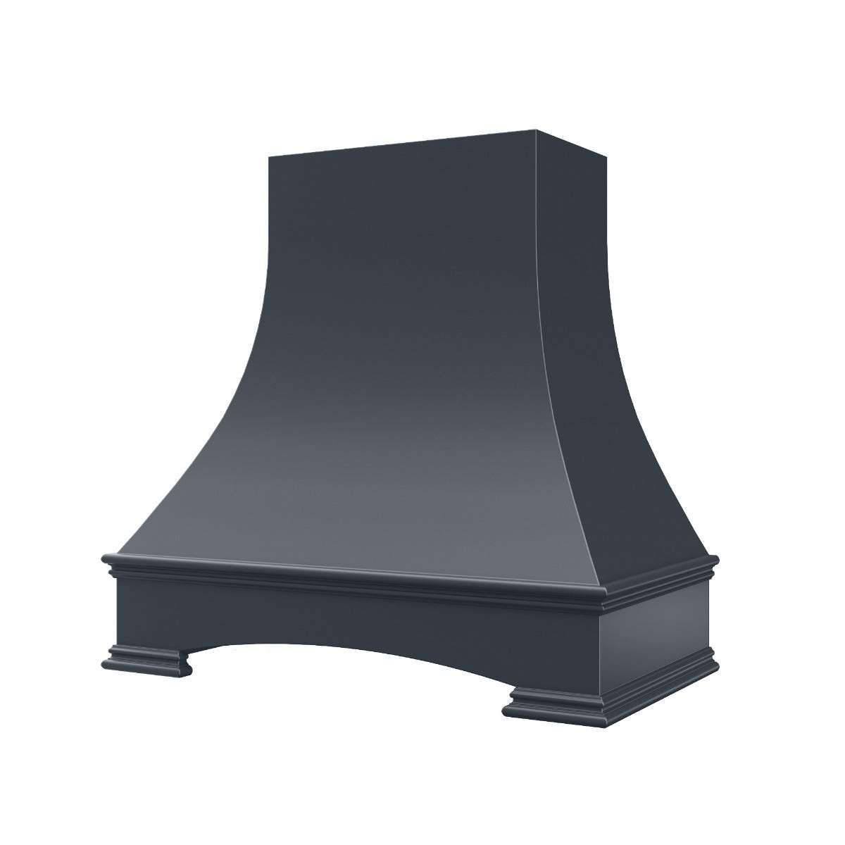 Kitchen and Cabinet Store Curved With Arched Apron wood range hood in Navy