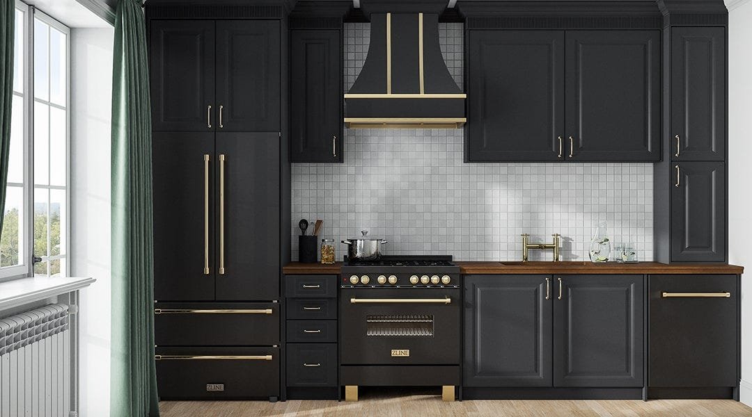 Kitchen with a curved style wood range hood