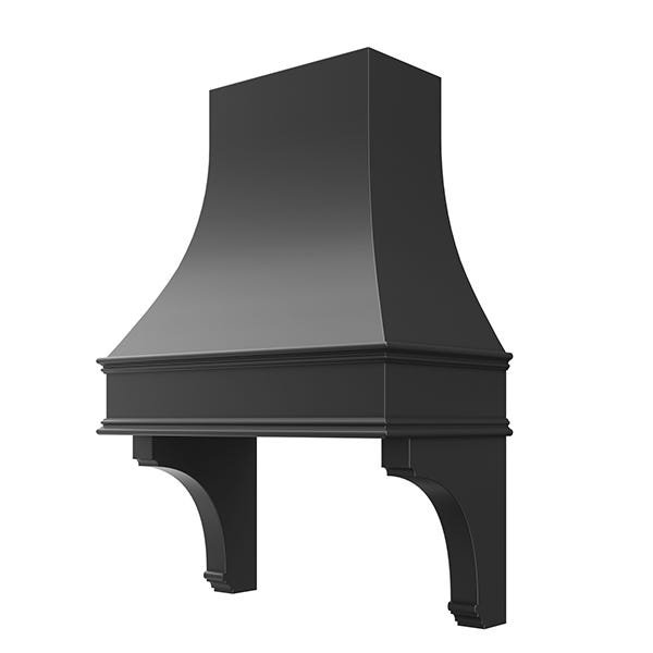 Kitchen and Cabinet Store Curved With Corbels wood range hood in Black