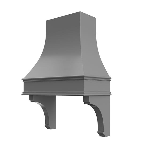 Kitchen and Cabinet Store Curved With Corbels wood range hood in Gray