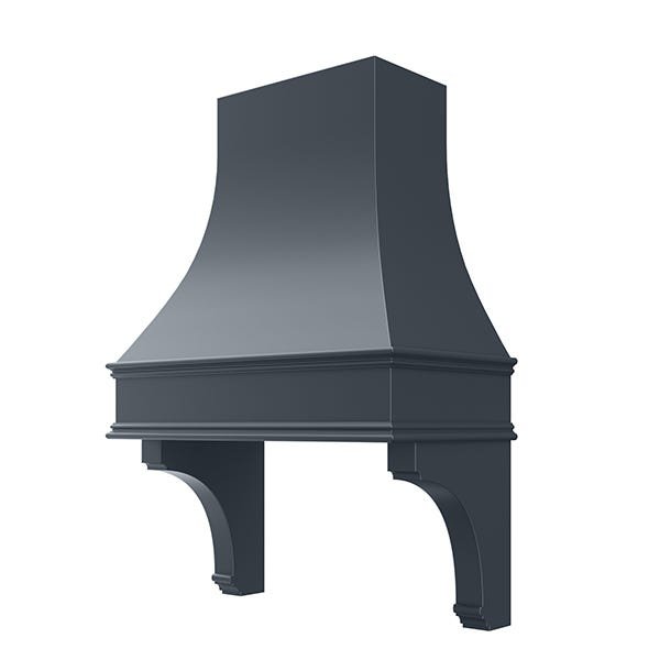 Kitchen and Cabinet Store Curved With Corbels wood range hood in Navy