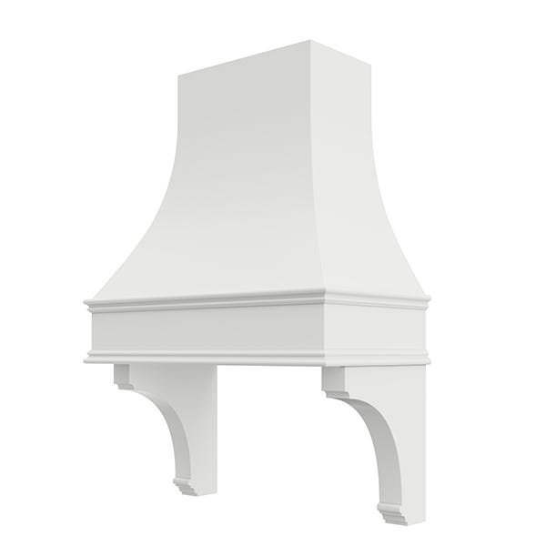 Kitchen and Cabinet Store Curved With Corbels wood range hood in Primed (paint ready)