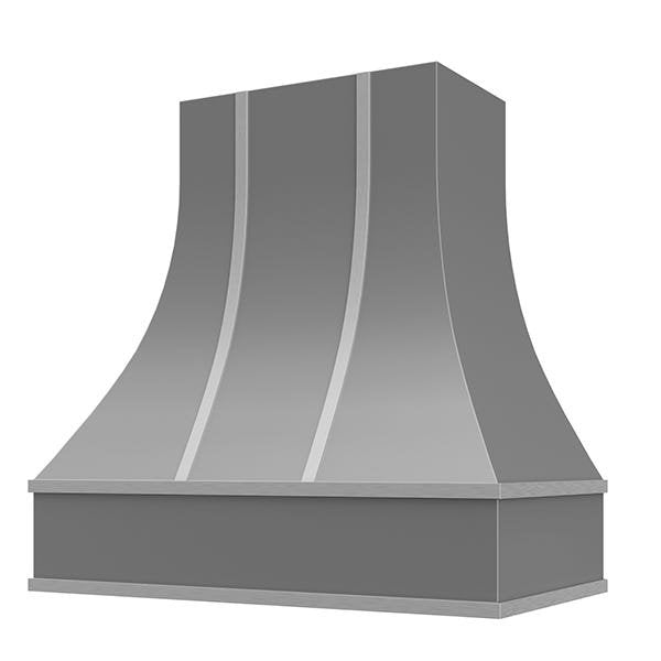Kitchen and Cabinet Store Curved With Steel Strapping wood range hood in Gray