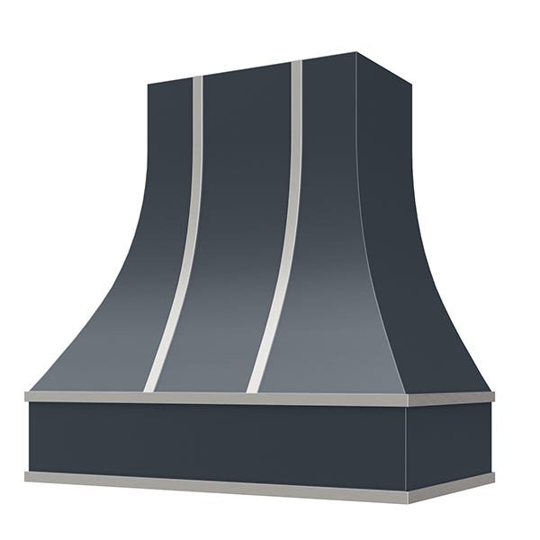 Kitchen and Cabinet Store Curved With Steel Strapping wood range hood in Navy