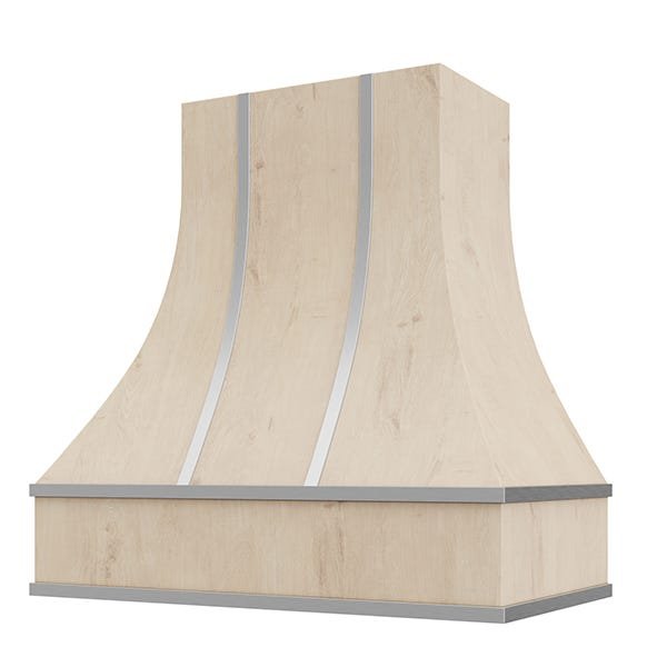 Kitchen and Cabinet Store Curved With Steel Strapping wood range hood in Raw