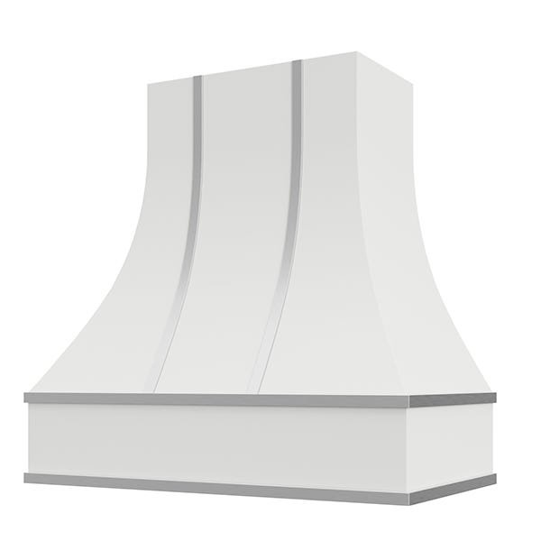 Kitchen and Cabinet Store Curved With Steel Strapping wood range hood in White