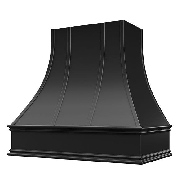 Kitchen and Cabinet Store Curved With Strapping wood range hood in Black