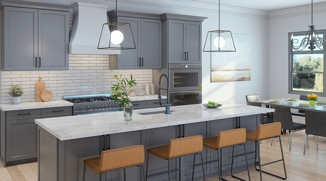 Kitchen with a curved style wood range hood