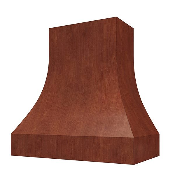 Kitchen and Cabinet Store Curved Without Trim wood range hood in Saddle Stain