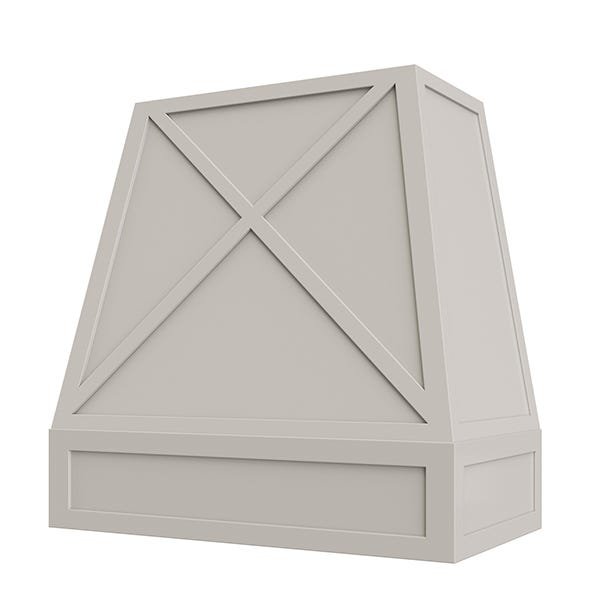 Kitchen and Cabinet Store Shaker Tapered X wood range hood in Light Gray