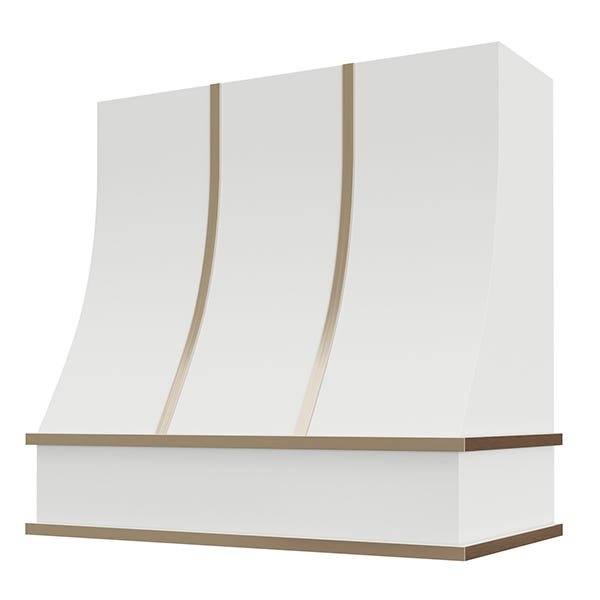 Kitchen and Cabinet Store Sloped With Brass Strapping wood range hood in Primed (paint ready)