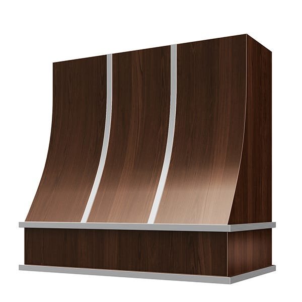 Kitchen and Cabinet Store Sloped With Steel Strapping wood range hood in Espresso Stain