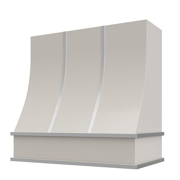 Kitchen and Cabinet Store Sloped With Steel Strapping wood range hood in Light Gray
