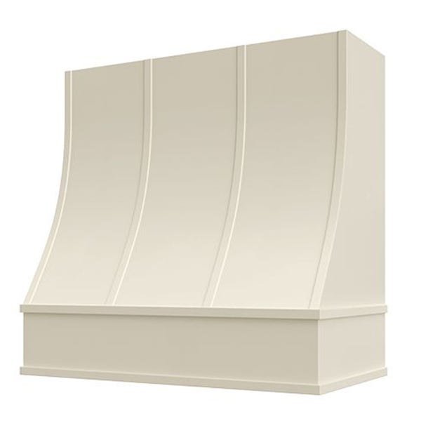 Kitchen and Cabinet Store Sloped With Strapping wood range hood in Antique White