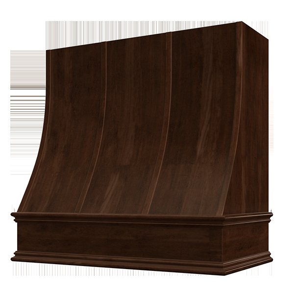Kitchen and Cabinet Store Sloped With Strapping wood range hood in Espresso Stain