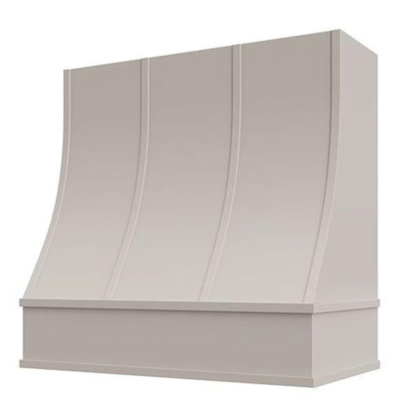 Kitchen and Cabinet Store Sloped With Strapping wood range hood in Light Gray
