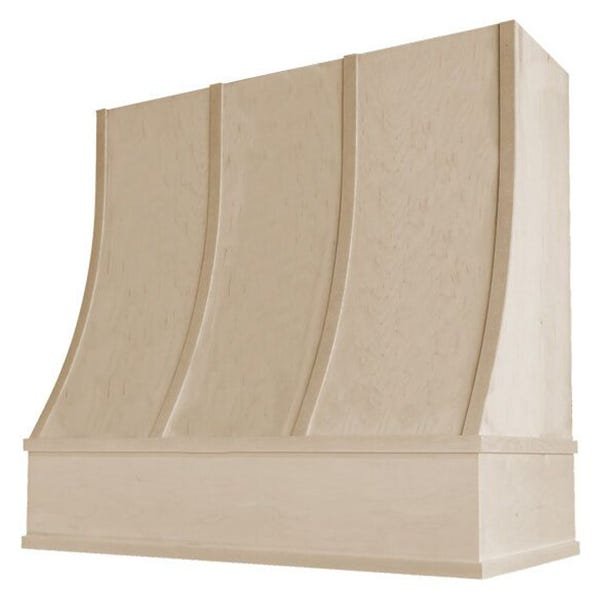 Kitchen and Cabinet Store Sloped With Strapping wood range hood in Raw