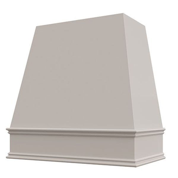 Kitchen and Cabinet Store Tapered wood range hood in Light Gray