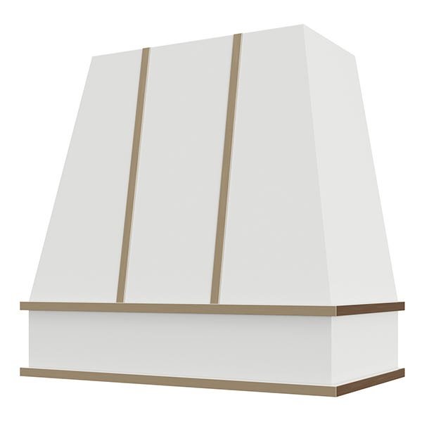 Kitchen and Cabinet Store Tapered With Brass Strapping wood range hood in Primed (paint ready)