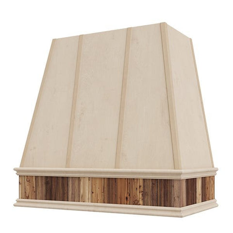 Kitchen and Cabinet Store Tapered With Reclaimed Wood Band wood range hood in Raw