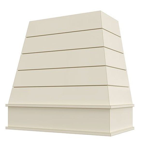 Kitchen and Cabinet Store Tapered With Shiplap wood range hood in Antique White