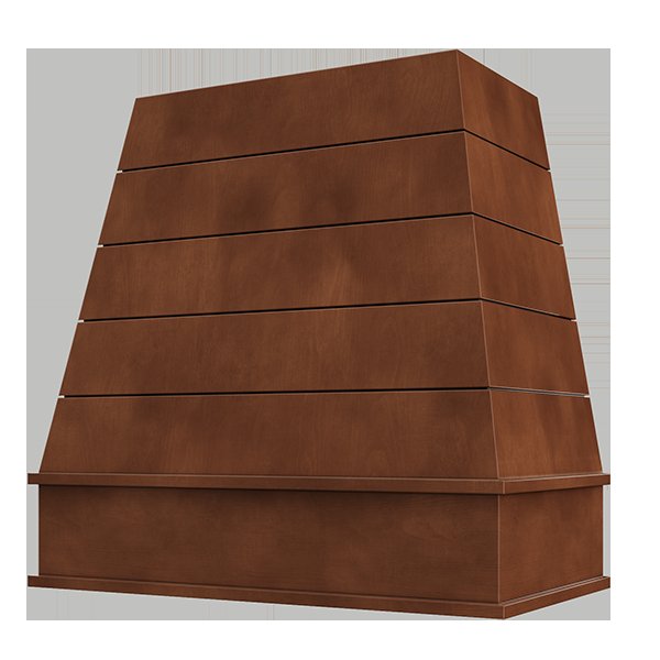 Kitchen and Cabinet Store Tapered With Shiplap wood range hood in Chocolate Stain