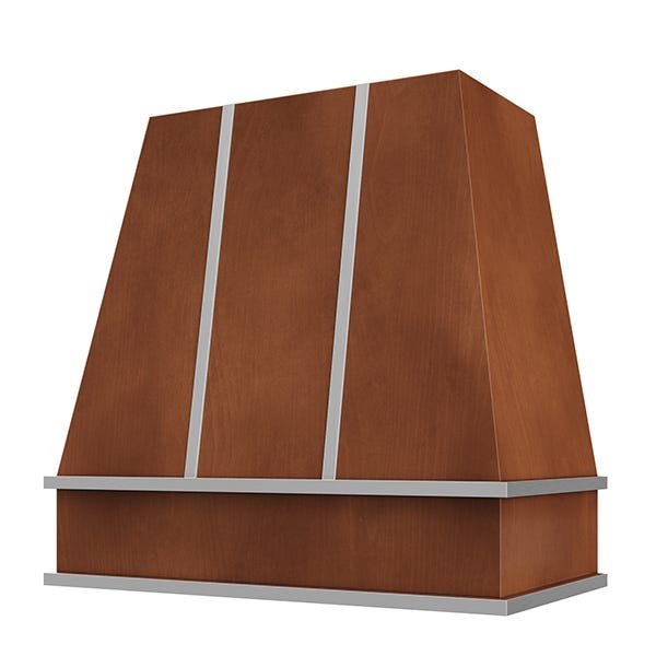 Kitchen and Cabinet Store Tapered With Steel Strapping wood range hood in Chocolate Stain