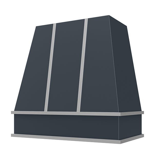 Kitchen and Cabinet Store Tapered With Steel Strapping wood range hood in Navy