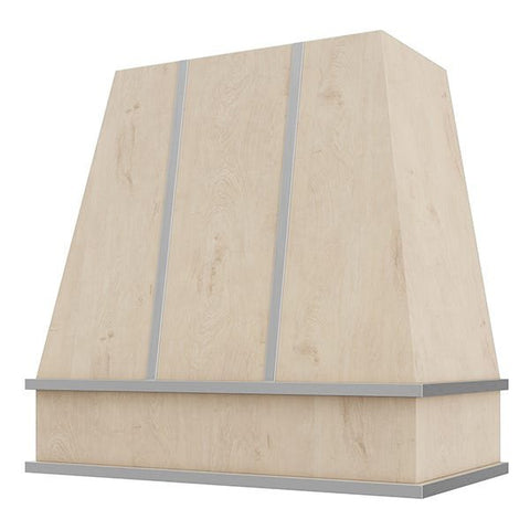 Kitchen and Cabinet Store Tapered With Steel Strapping wood range hood in Raw