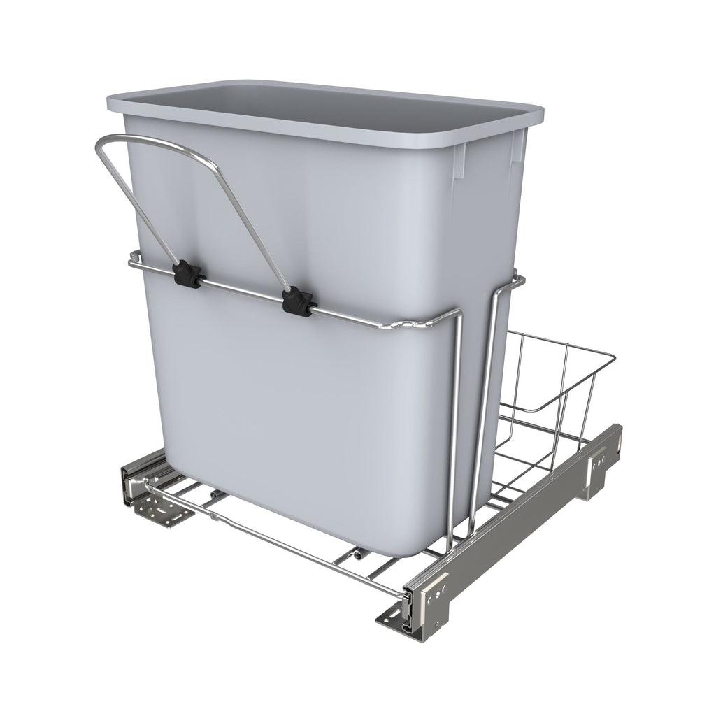 REV-A-SHELF RUKD Series Chrome Steel Pullout Waste Container w/ Rear Basket Storage