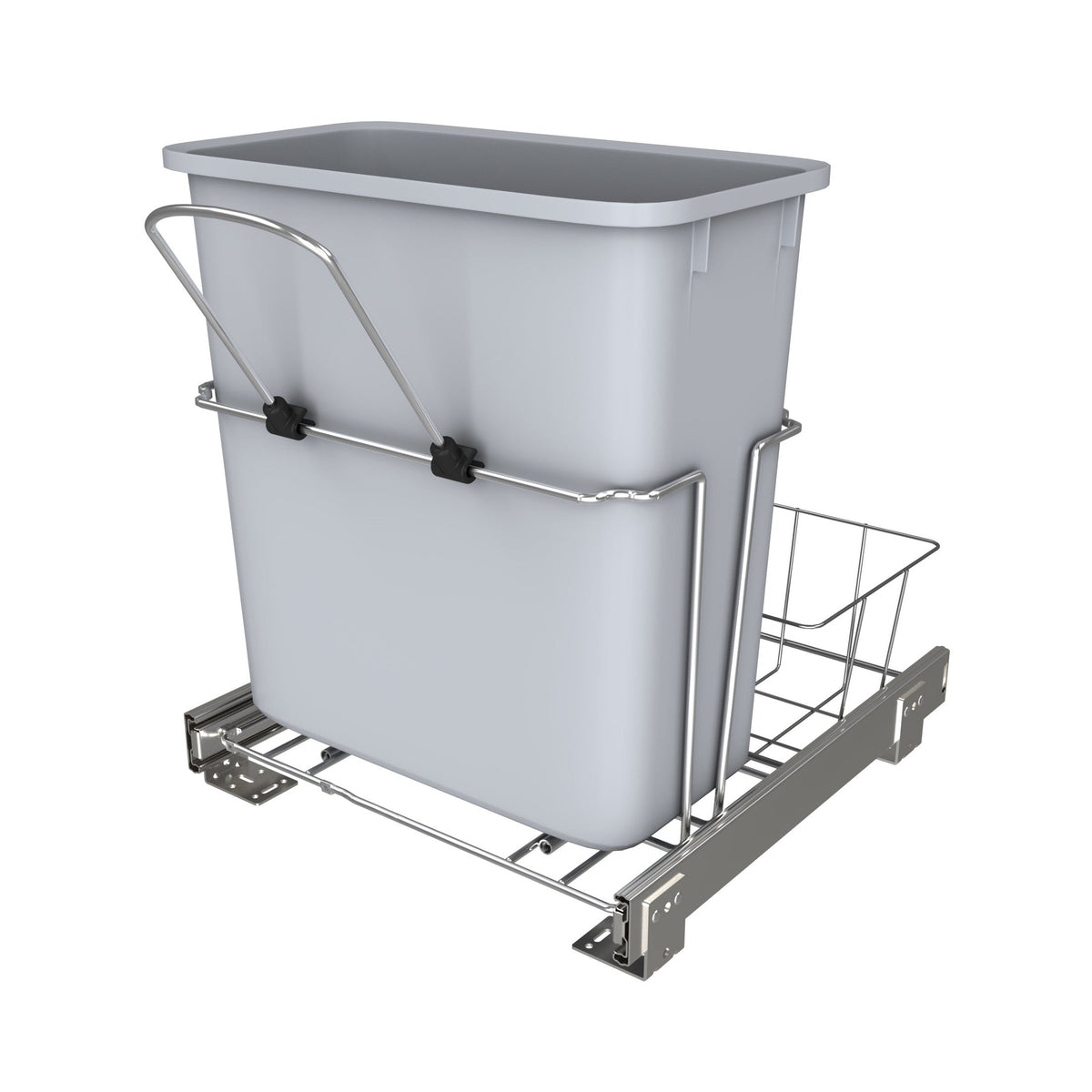 REV-A-SHELF RUKD Series Chrome Steel Pullout Waste Container w/ Rear Basket Storage
