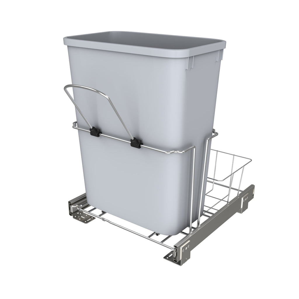 REV-A-SHELF RUKD Series Chrome Steel Pullout Waste Container w/ Rear Basket Storage