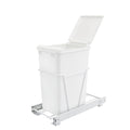 REV-A-SHELF RV-12PB-L Single White 35 Qt. White Steel Wire Bottom Mount Waste Container w/ Lid and 3/4 Extension Slides for 15" Base Cabinets