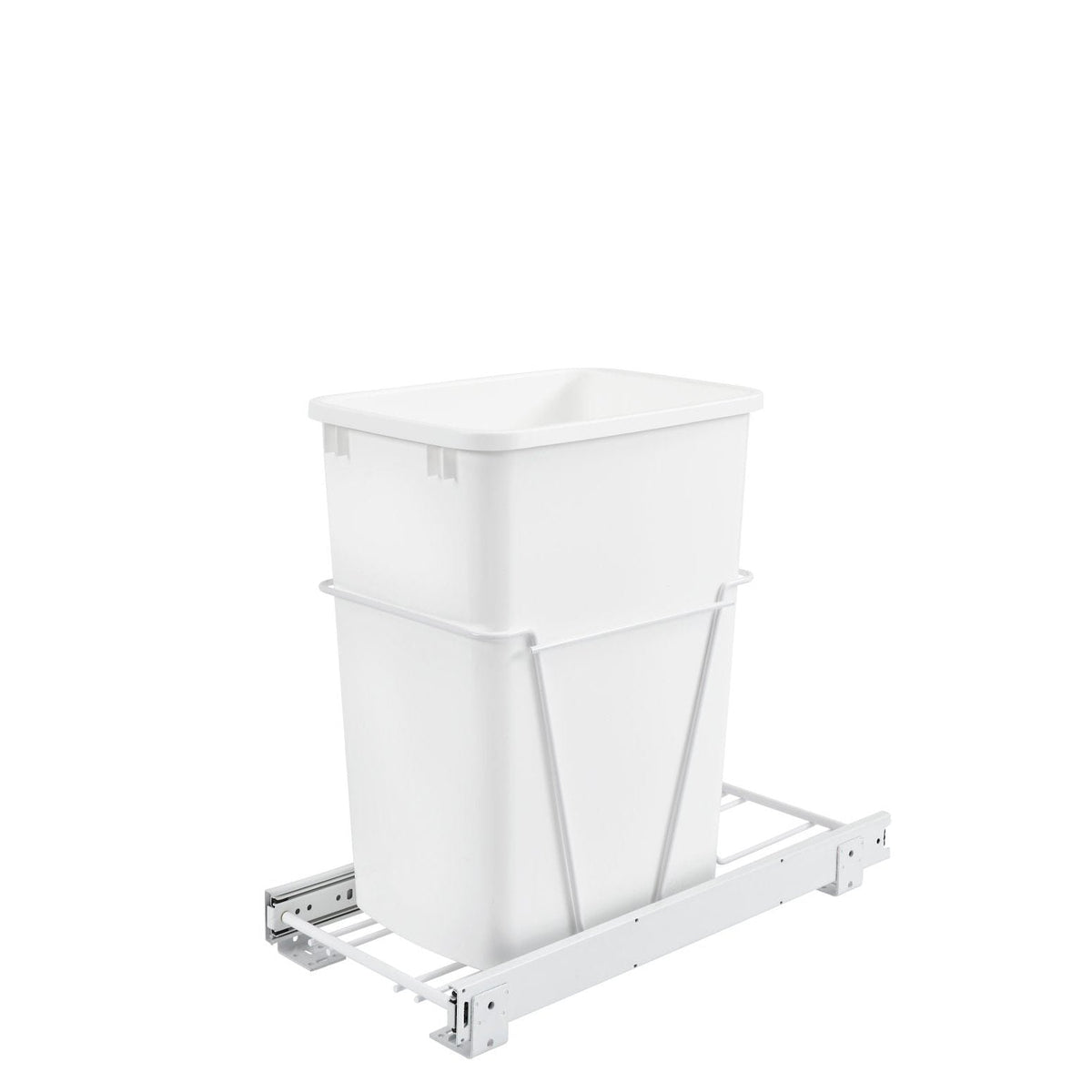 REV-A-SHELF RV-12PB S Single White 35 Qt. White Steel Wire Bottom Mount Waste Container w/ Full-Extension Slides for 15" Base Cabinets