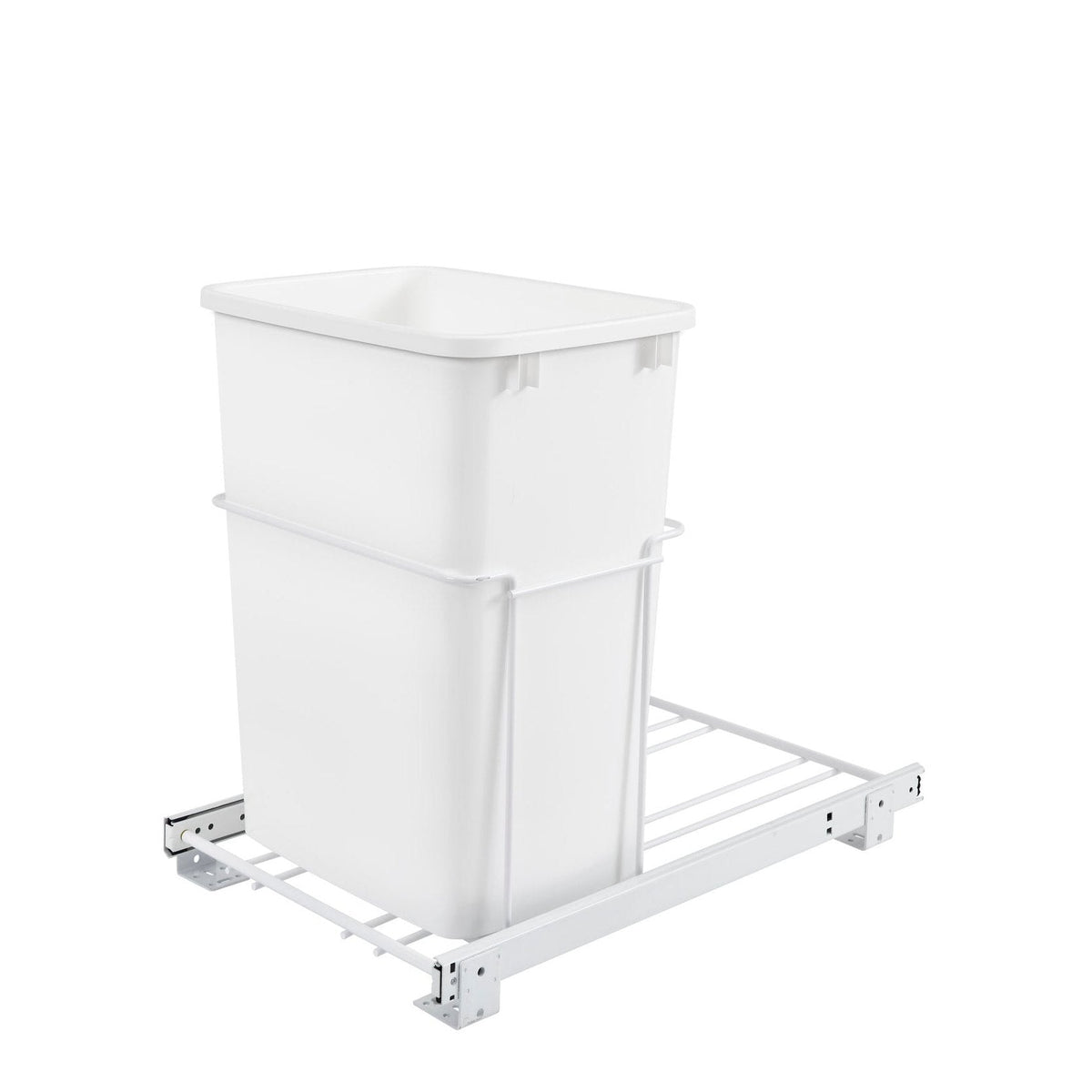 REV-A-SHELF RV-18PB-1 Single White 35 Qt. White Steel Wire Bottom Mount Waste Container w/ 3/4-Extension Slides for 18" Base Cabinets