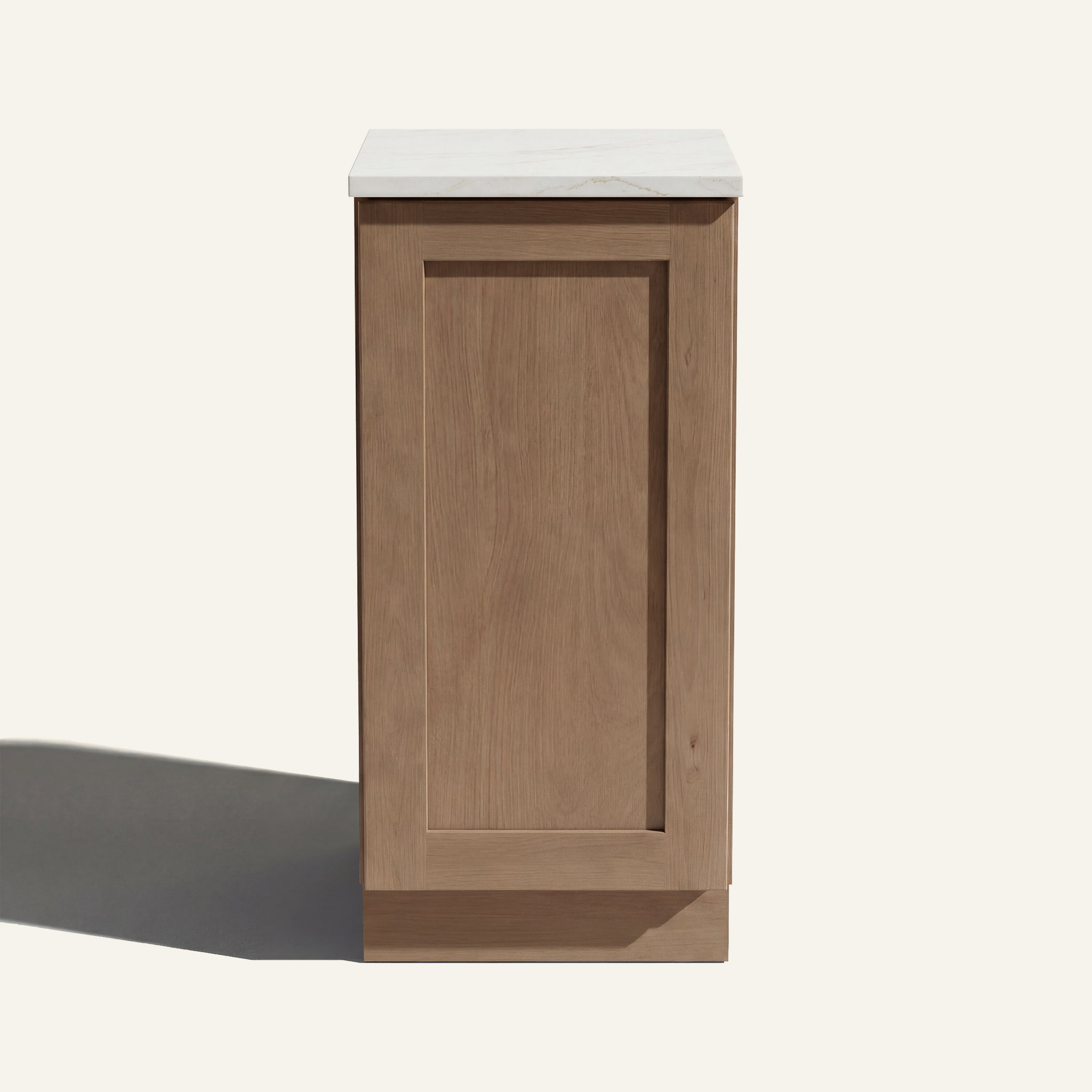 Straight on view of a driftwood Seaport Shaker base cabinet with 1 full-height door.